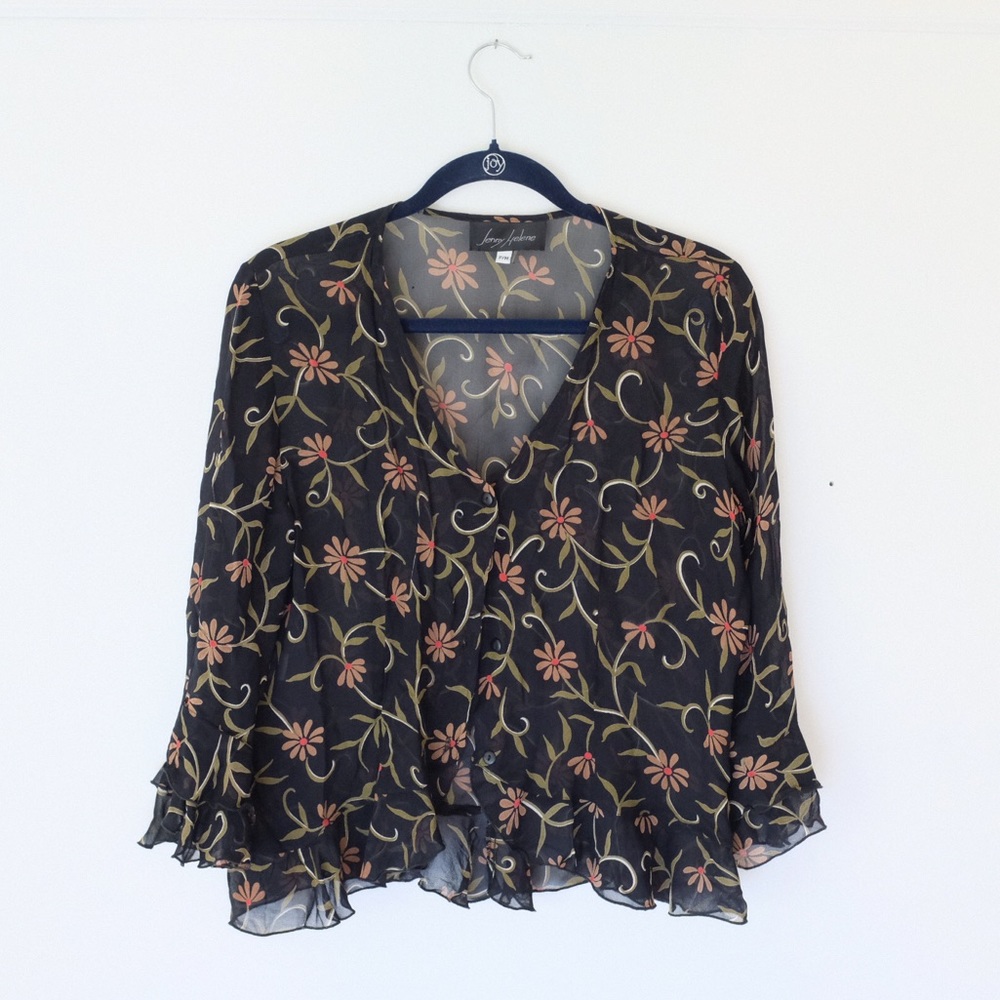 Vintage Jenny Helene sheer floral button down top